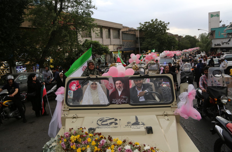 Decorated military vehicles used in Tehran wedding convoy