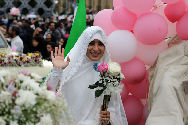 Decorated military vehicles used in Tehran wedding convoy